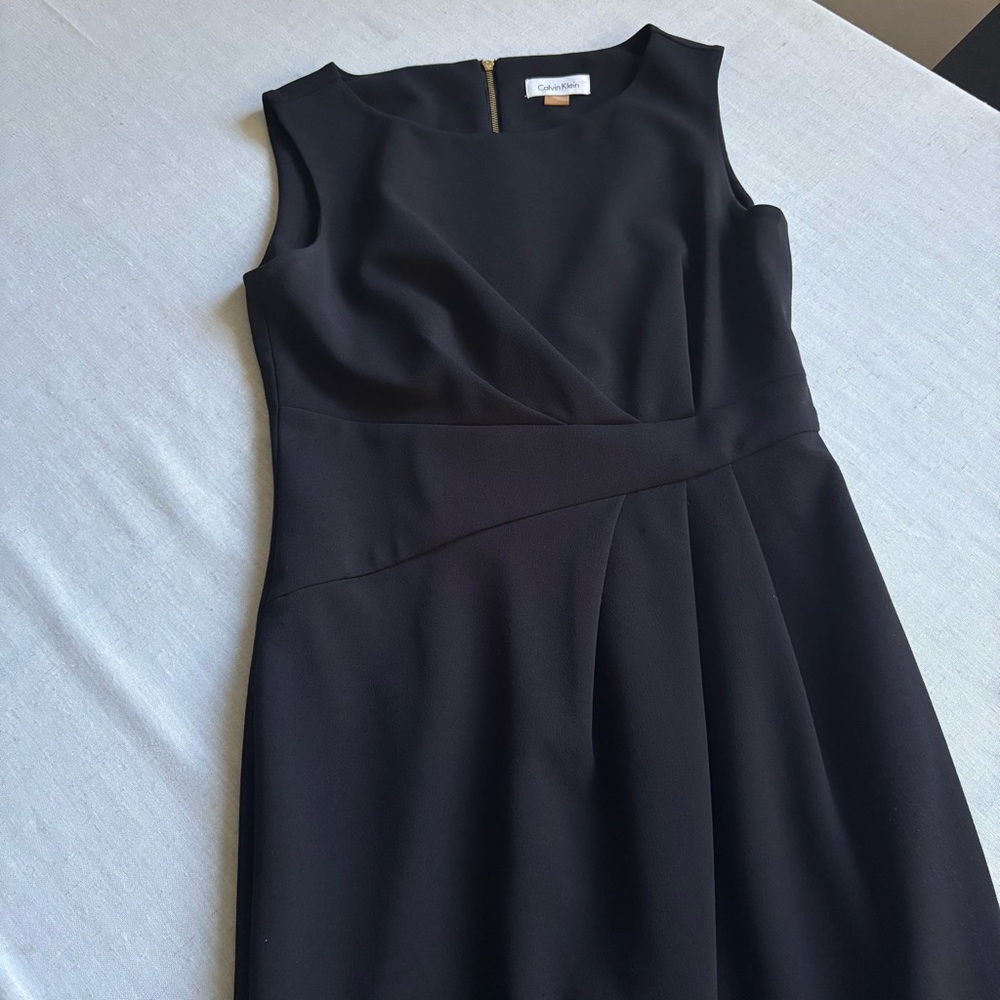 Calvin Klein Black Sheath Midi Dress Size 4 Career Cocktail Chic - Picture 4 of 13
